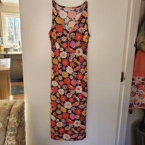 Midi Dress. Colorful Floral Print, Medium - Derek Heart